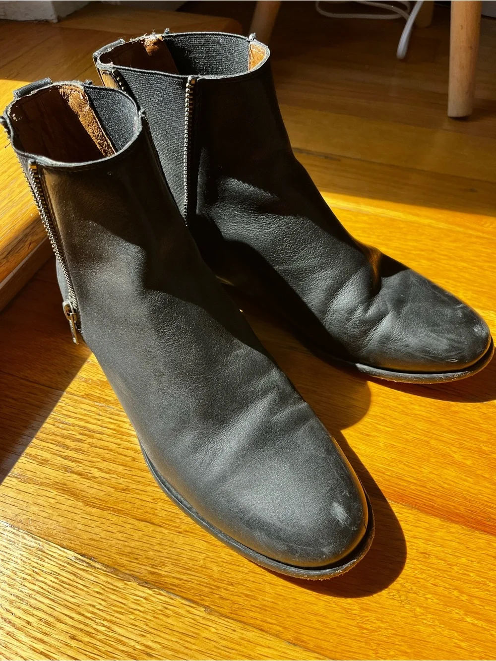 Frye Black Leather Zip-Accent Ankle Booties